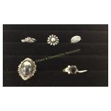 Size 7 Rings Silver Onyx & Sapphire