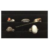 Size 6 Silver Rings with Various Stones