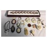 Cameos & Etched Bone Pendants & Cameo Bracelet