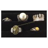 Size 7 Vintage Silver Rings w/ Amber, Peridot