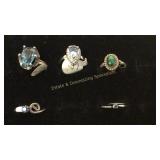 Size 7 Rings Green & Blue Stones