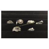 Size 7 Silver Rings Pearls & Crystals