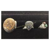 3 Size 8 Rings Agate/ Coral/ Jasper