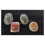 4 Size 5 Rings Jade/ Agate/ Turg/ Carnilion