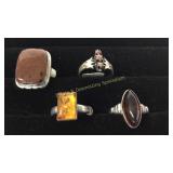 4 Size 8 Rings Amber/ Opal & More
