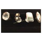 4 Size 6 Rings Coral/ Quartz/ Mother of Pearl