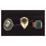 3 Size 8 Rings Turquoise/ Citrine/ Green Onyx