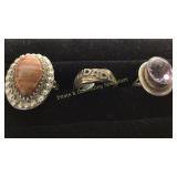 3 Size 13 Rings Agate/ Amethyst/ CZ