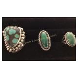 3 Size 8 Rings Turquoise & Malachite