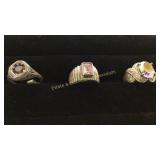3 Size 6 Rings Quartz/ Garnet/ CZ