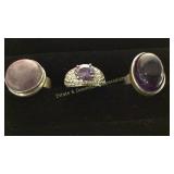 3 Size 7 Rings Amethyst & Sugalite