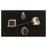 4 Size 6 Rings Sapphire/ Onyx/ Hematite