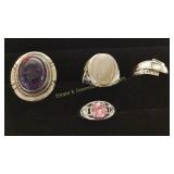 4 Size 10 Rings Amethyst/ MOP/ Agate/ CZ