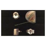 4 Size 10 Rings Agate/ Quartz/ Citrine/ Jasper
