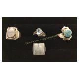 4 Size 9 Rings Blue Topaz/ Rainbow Moonstone/ Turq
