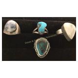 4 Size 9 Rings Turquoise/ Rainbow Moonstone