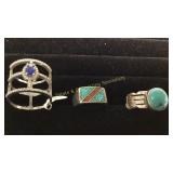 3 Size 10 Rings Turquoise/ Coral/ CZ