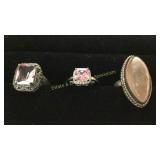 3 Size 7 Rings Rose Quartz/ Victorian/ CZ
