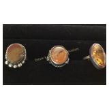 3 Size 7 Rings Agate/ Amber