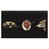 3 Size 9 Rings Enamel/ Agate/ Amber