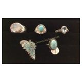 5 Siz 8 Rings Turquoise/ Moonstone/ Blue Topaz/ CZ