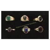 3 Sz 8 SS Rings Sapph/ Lapis/ Garnet/ Onyx & More