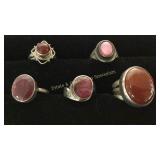 5 Size 6 Sterling Rings Carnilian/ Ruby