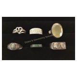 6 Size 7 Sterling Rings Turq/ Moonstone/ Phrenite