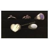 5 Size 8 Sterling Rings MOP/Agate/Amethyst & More