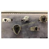 5 Size 9 Sterling Rings Onyx/ Tecktite/ Star Sapph