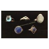 5 Size 8 Sterling Rings Lapis/Topaz/Druzy/Helenite