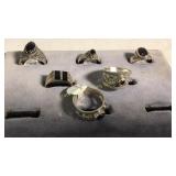 5 Size 5 Sterling Rings Onyx/ Jasper