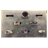 6 Size 7 Amethyst Sterling Silver Rings
