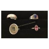 4 Size 7 Sterling Rings Abalone/Lapis/ Quartz