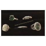 5 Size 9 Sterling Rings Serpentine/ Blue Topaz +