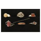 6 Sz 7 Sterling Rings Garnet/ Amber/Agate/Citrine