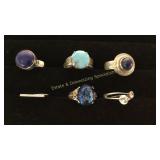 6 Size 7 Sterling Rings Druzy/ Lapis/ Larimar/ CZ