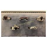 5 Size 8 Sterling Rings Garnet