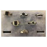 6 Size 7 Sterling Rings Onyx/ Marcasite