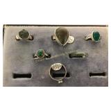 6 Size 7 Sterling Rings Labradorite/Onyx/Moldavite