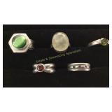 5 Size 9.25 Sterling Rings Peridot/ CZ/ Crystal