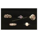 5 Size 9.5 Sterling Rings Rose Quartz/ Amethyst