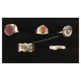 5 Sz 9 Sterling Rings Ruby/ Coral/ Moonstone/ MOP
