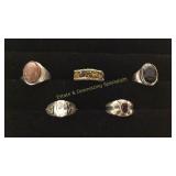 5 Sz 7 Sterling Rings Garnet/Amber/Cats Eye/Topaz