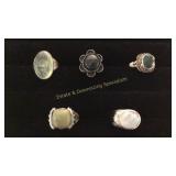5 Sz 6.5-7 Sterling Rings Emerald/Agate/Bloodstone