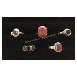 5 Size 7.5-8 Sterling Rings Garnet/ Ruby