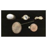 5 Size 8-8.5 Sterling Rings Rose Quartz/ MOP