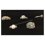 5 Size 8-8.5 Sterling Rings Pearl/ Cubic Zirconia