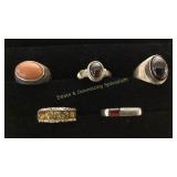 5 Size 8-8.5 Sterling Rings Garnet/Amber/Rhodo