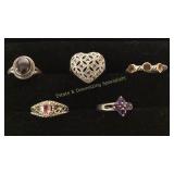 5 Sz 8.5-8.75 Sterling Rings Garnet/Ruby/Amethyst